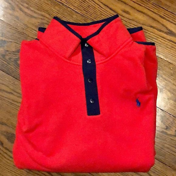 RALPH LAUREN POLO Red 1/4 Snap Long Sleeve Henley Fleece w Zip Pockets 2XL NWOT
